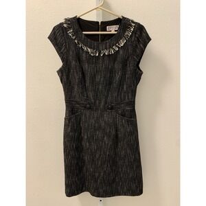 Nanette Lepore Tweed Shift Dress Sz 4 Black White Office Siren Academia